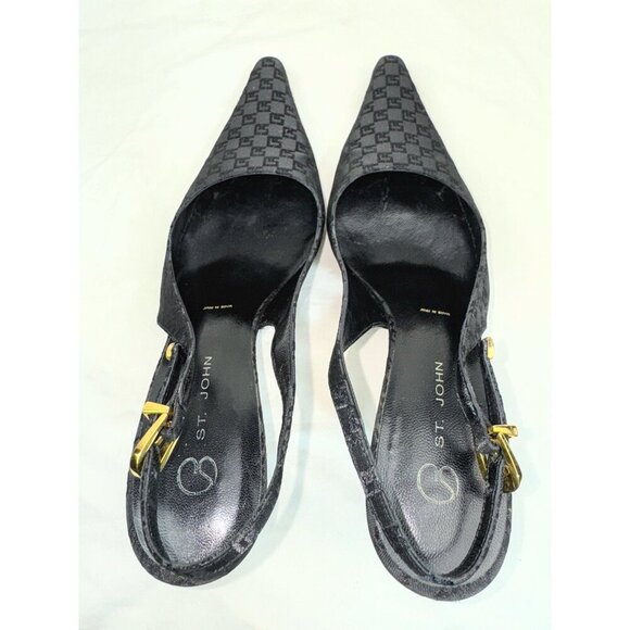 St. John Womens Black Jacquard Slingback Heels Size 9.5 B- LT3270 - Picture 2 of 5